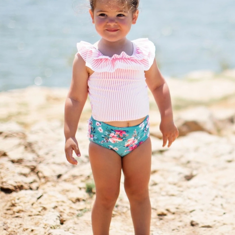 Ruffle Butts Pink and Blue Floral Swimsuit